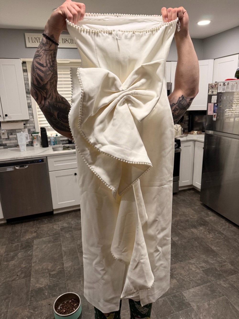 Strapless White Dress with Bow Accent - Picture 5 of 7